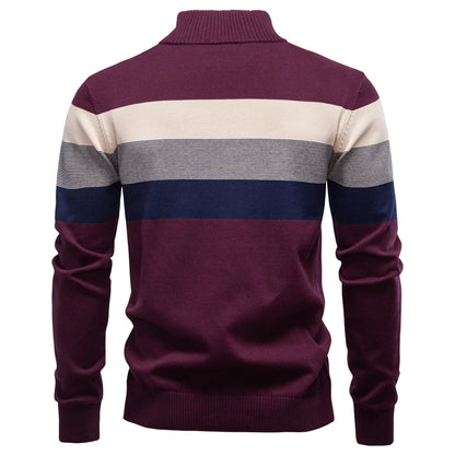 AIOPESON Men's Patchwork Pullover Sweater Cotton Casual Zipper Mock Neck Sweater for Men New Winter Fashion Warm Sweater for Men