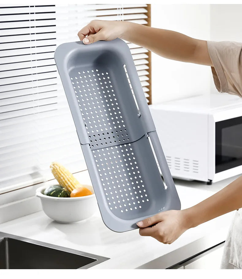 Sink Drain Rack – Adjustable Retractable Kitchen Shelf with Plastic Drain Basket