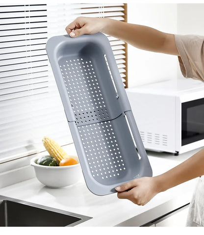 Sink Drain Rack – Adjustable Retractable Kitchen Shelf with Plastic Drain Basket