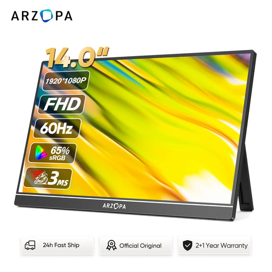 Portable Monitor 14 Inch – ARZOPA Slim Aluminum IPS Panel with USB C & HDMI