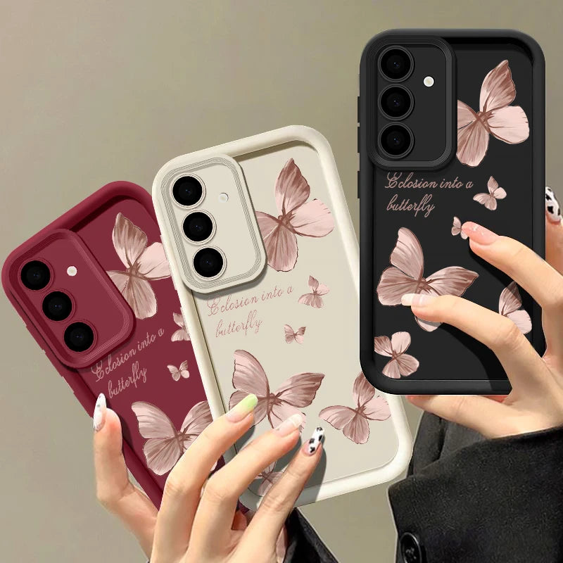 Gold Butterfly Soft TPU Case For Samsung Galaxy A57 A55 A17 A15 A56 A16 A35 A25 5G S26 S25 S24 S23 S22 Ultra S23 FE Phone Cover