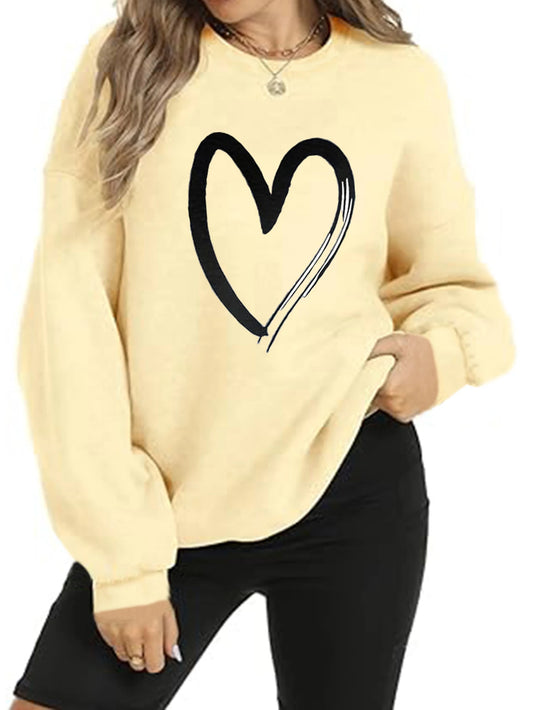 Plus Size 2024 Spring and Autumn Season Large Women's Fashion Love Digital Print Pullover Thin Long sleeved Top