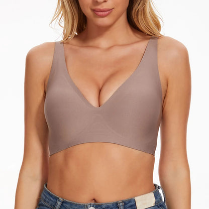 Deep V Jelly Bras Wireless Comfortable Bra Supportive No Underwire Bras Tshirt Push Up Bralette Pink Leopard Plunge Seamless Bra