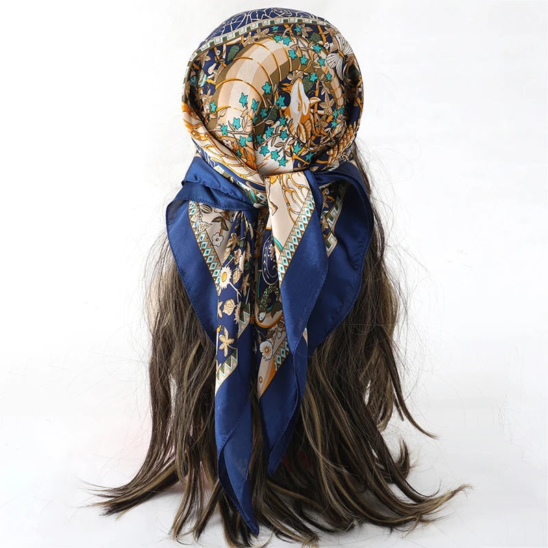 Bohemian Floral Silk Scarf - Tropical Leaf Head Wrap and Bandana