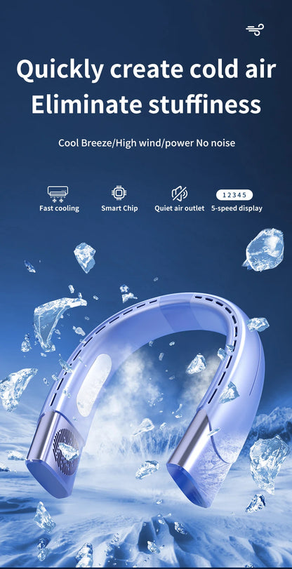 Portable Neck Fan Wearable Air Conditioner USB Rechargeable Air Cooler 5 Speed Electric Fan for Outdoor Ventilator 5000mAh Fans