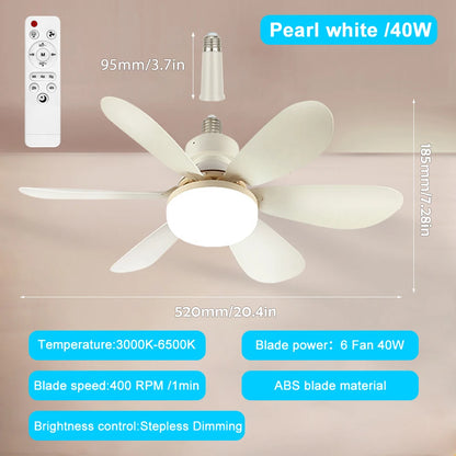 E27 Base 40W LED Ceiling Fan Light 3 Adjustable Lighting Modes Remote Control High Wind Power Electric Fan Light for Living Room