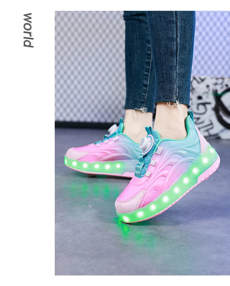 Children Roller Skate Shoes - LED Light Sneakers with USB Charging & Durable TPR Outsole
