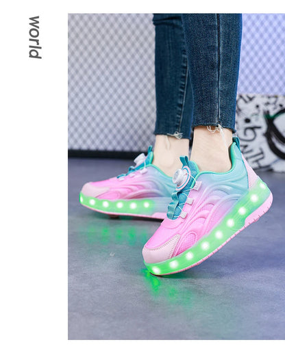 Children Roller Skate Shoes - LED Light Sneakers with USB Charging & Durable TPR Outsole