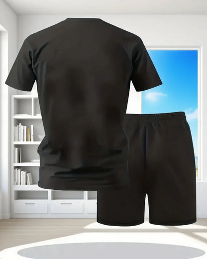 Sports Style Men's Summer Breathable Sportswear Short Sleeved T-shirt+shorts, Lightweight and Comfortable Casual 2-piece Set