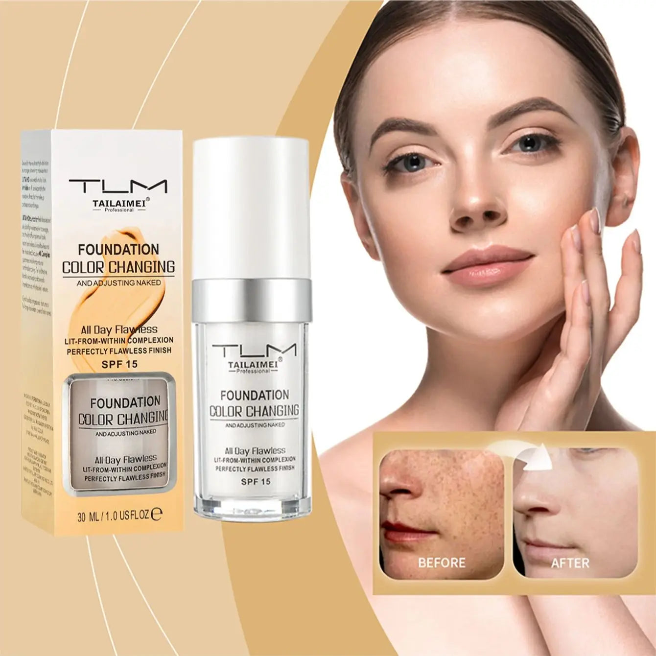 Warm Change liquid foundation sunscreen lasting oil control easy to apply makeup waterproof portable