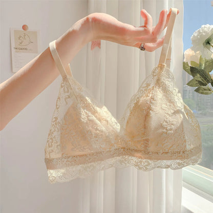 Japanese-style Pure Sensual Lace-trimmed Lingerie for Women, A Thin and Sexy Summer Bra Without Underwire