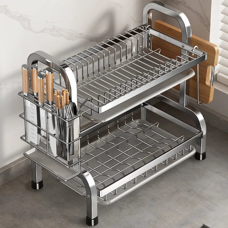 Dish Drying Rack - Compact Kitchen Dish Rack with Rust Proof Drainer & Utensil Holder