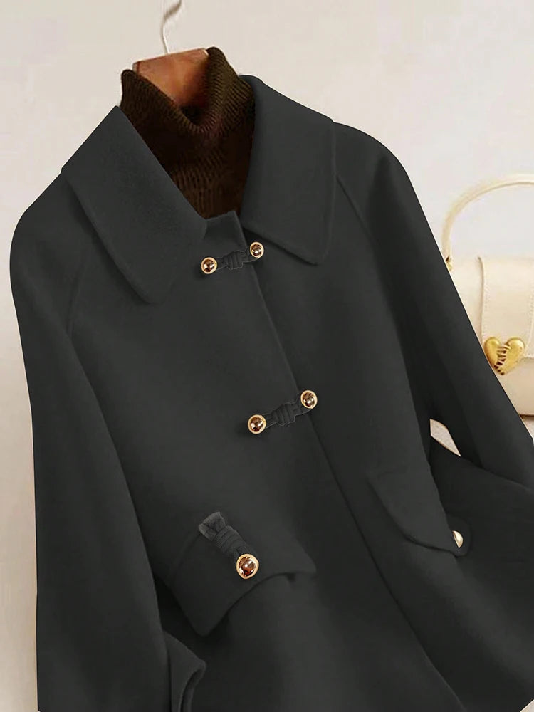 Short Coats Women – Elegant Double Breasted Formal Office Coat With Turn-Down Collar