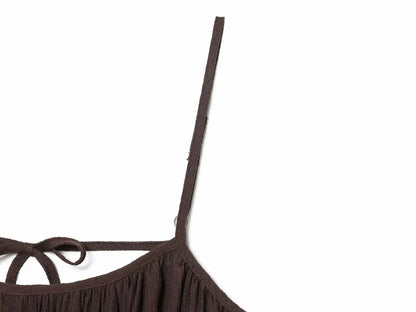 TFMLN Women Round Neck Pleated Sling Dresses Summer New Sleeveless Loose Fit Backless Solid Dress Fashion Holiday Casual Clothes