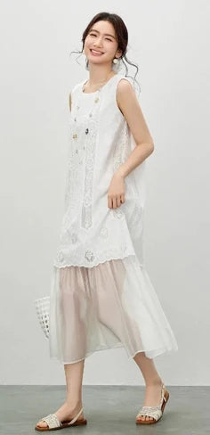 SENTUBILA Office 2 Piece Pant Set 2026 Women Linen Blend Summer Suit V Neck Waistcoat Wide Leg Baggy Pant Print Scarf 162ZA5663Z