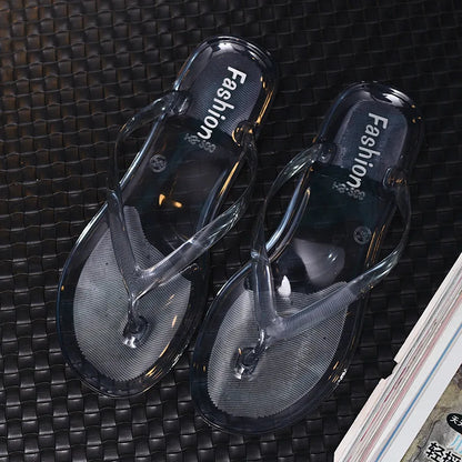 Hot Transparent Beach Sandals Korean Version Female Jelly Crystal Clip On Flip Flops Summer Student Outfit Leisure Flat Bottom