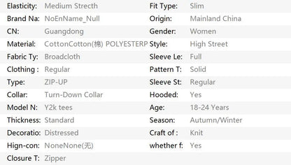 Vintage Coat Zipper Slim Y2k 2000s Womens Goth Punk Streetwear Polo Jacket Sweatshirt Basics Hoodie Autumn Winter Fashion Grunge