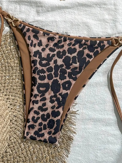 Leopard Print Bikini - Women's Halter Neck Swimsuit Set | Wire Free, Low Waist