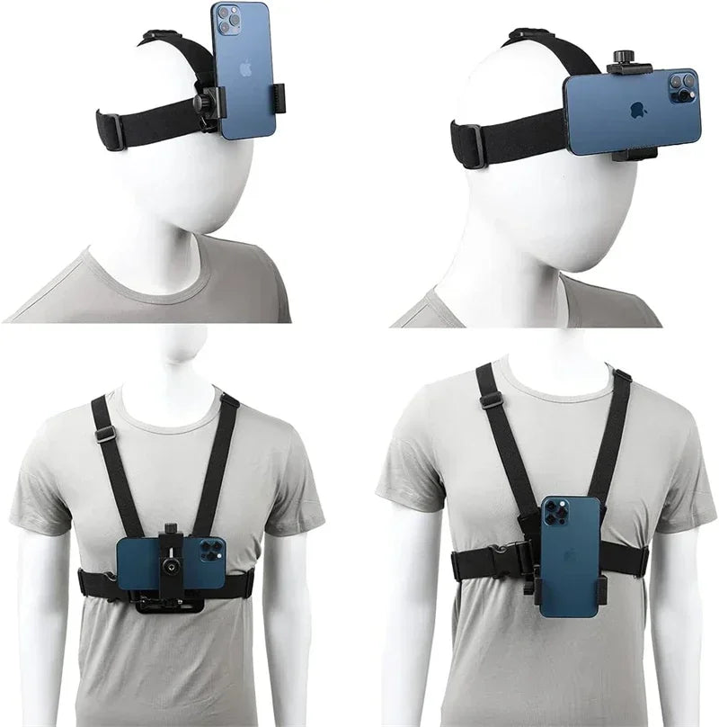 2 in 1 Mobile Phone Chest Strap Harness Stand Head Strap Holder Kit for IPhone GoPro POV Vlog Selfie Stick Tripod Bracket Mount