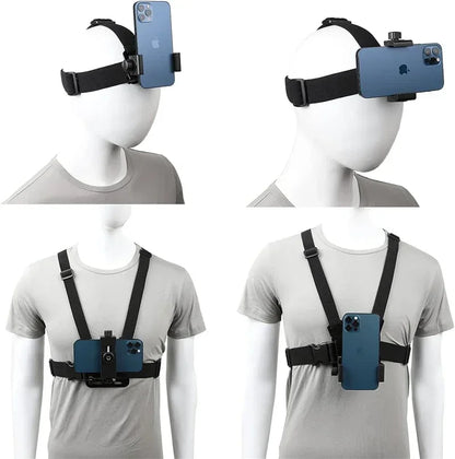 2 in 1 Mobile Phone Chest Strap Harness Stand Head Strap Holder Kit for IPhone GoPro POV Vlog Selfie Stick Tripod Bracket Mount
