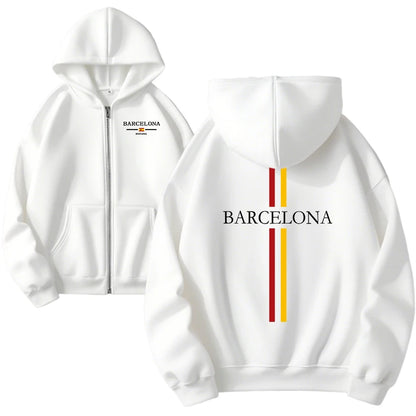 Autumn Winter Female Daily Casual Sport Coat 2025 New Arrival Woman Zipper Hoodie High Quality Barcelona Print Hooded Sweatshirt