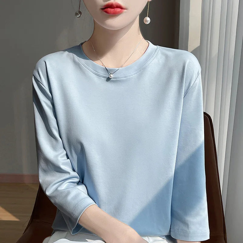 Cropped Mercerized Cotton T-Shirt - 100 Cotton Short Sleeve for Spring  Summer 2023