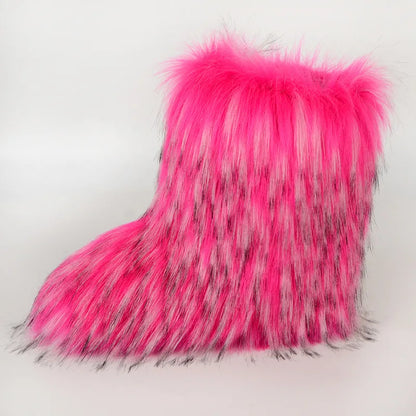 Women's Winter Snow Boots Outdoor Luxury Furry Faux Fox Fur Boots Woman Plush Warm Platform Shoes New Fashion Bottes Big Size 46
