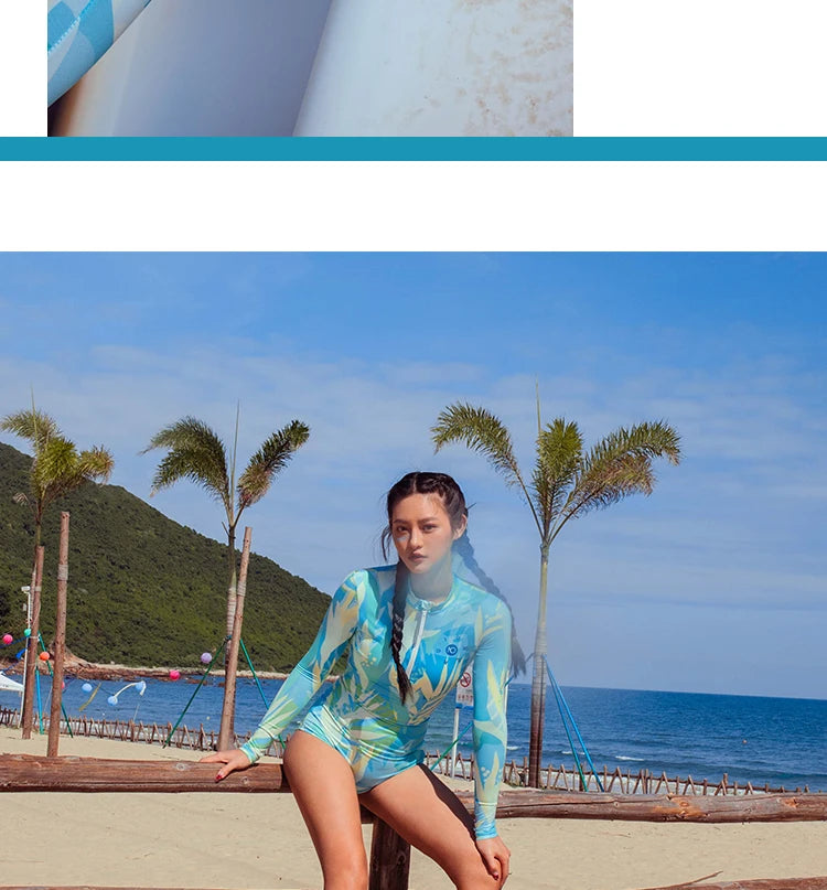 Nu-June Piece Swimsuit for Women, Long Sleeves, Rash Guard, Sports Swimwear, Surfing Bathing Suit, Body Suit, Beach, Hot Spring