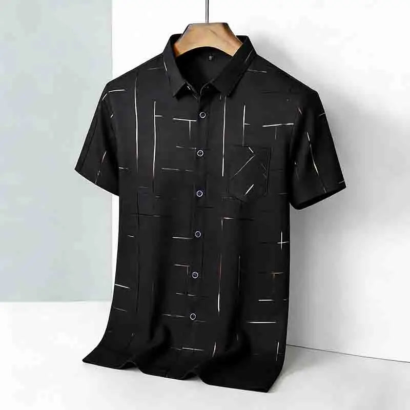 2026 High-Quality Men's Casual Fashion Shirt Short Sleeve Button-Down with Geometric Pattern