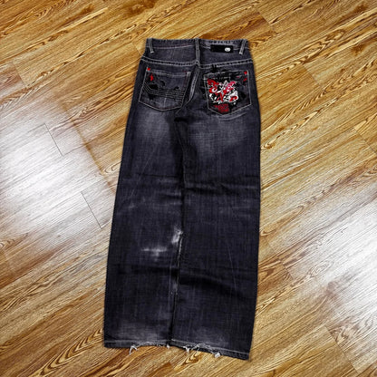 Y2K Vintage Printing Men Baggy Jeans Harajuku Trend Women Hip Hop Fashion Casual Joker Couple Wide-Leg Pants Streetwear