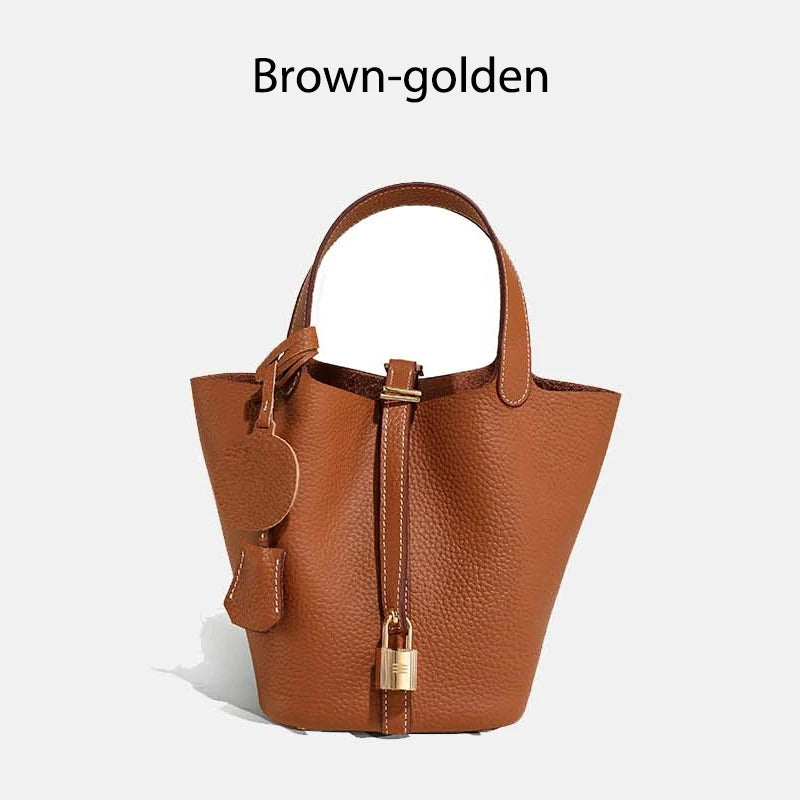 Women Leather Bucket Bag - Genuine Leather Handbag | Large Tote Bag With Silver Hardware