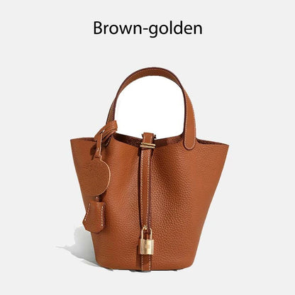 Women Leather Bucket Bag - Genuine Leather Handbag | Large Tote Bag With Silver Hardware