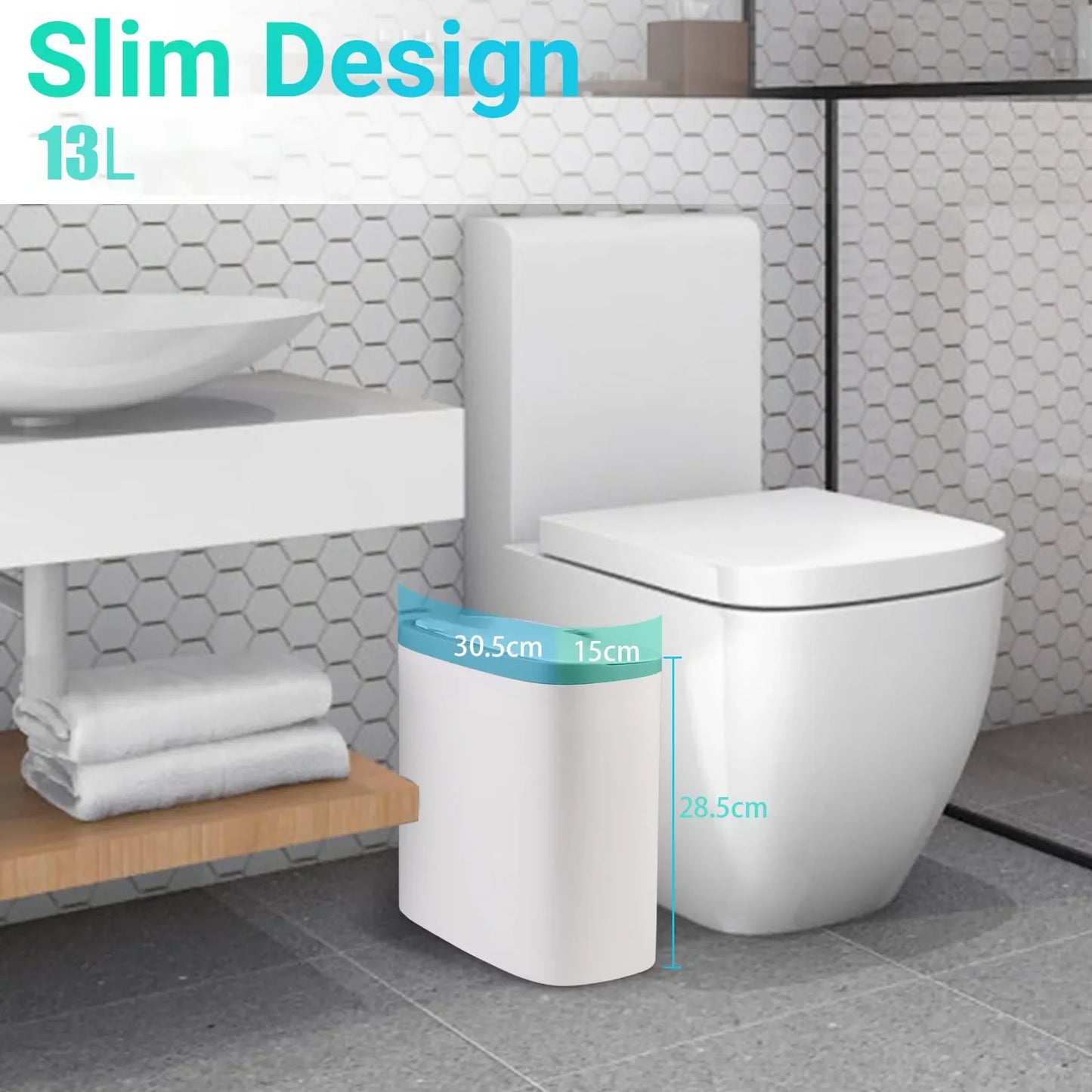 Touchless Motion Sensor Trash Can - Automatic Waterproof Slim Garbage Bin for Bathroom and Kitchen