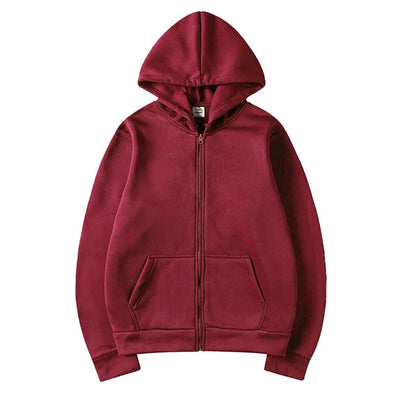 2025New Trendy Sweatshirt Coat Front Pockets Warm Zipper Lamb Wool Jacket Men and Woman Autumn Winter Pure Color Cardigan Hoodie