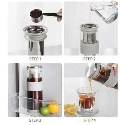 Portable Cold Brew Coffee Maker - 800ml Iced Coffee Kettle  Tea Infuser - ZOOMNSTORE