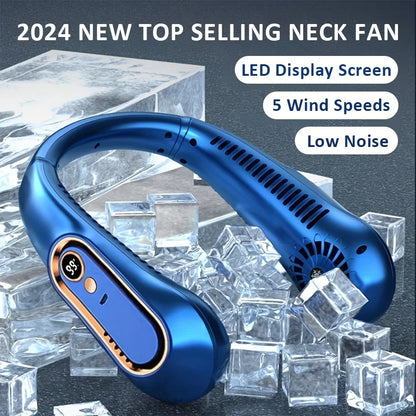 2025 New Best Sellers Wearable Neck Fan Portable Air Conditioner Bladeless Neck Fan Air Cooler 5 Gears and LED Display Screen