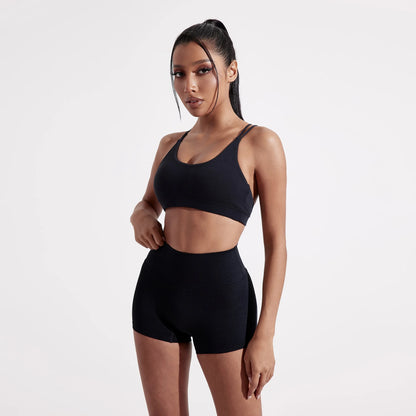 Solid Color Cross Fitness Bra Soft High Strength Women Tight Sport Top Comprehensive Training Gym Yoga Underwear With Chest Pad