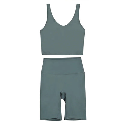 2026 Yoga Women's Bra With U-shaped Back Sets Fitness Running Summer Breathable Quick Drying Fixed Vest Five-point pants