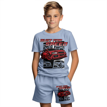 2024 New Car Summer Short Sleeve T-Shirt Suit Shorts Children Toddler Infant Clothing 3D Cartoon Print Fashion Boys Girls
