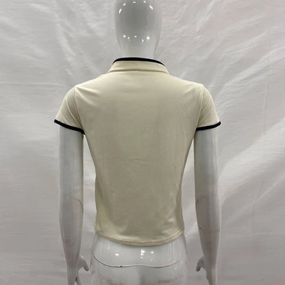 Women's Beige Chinese Style Cheongsam Blouse Vintage Mandarin Collar Short Sleeve Crop Top with Frog Button Keyhole Asymmetrical