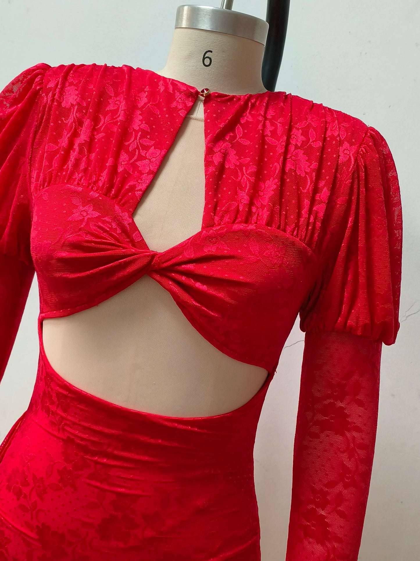 Sexy Bodycon Mini Dress - Red White Draped Women's Party Dress With Full Sleeve