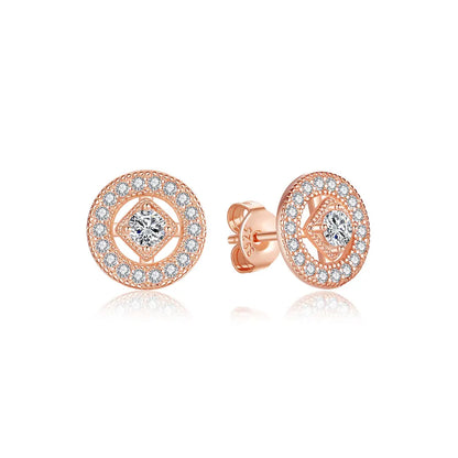 925 Sterling Silver Earrings – Crystal Zircon Studs With Rose Gold Heart & Bee Design