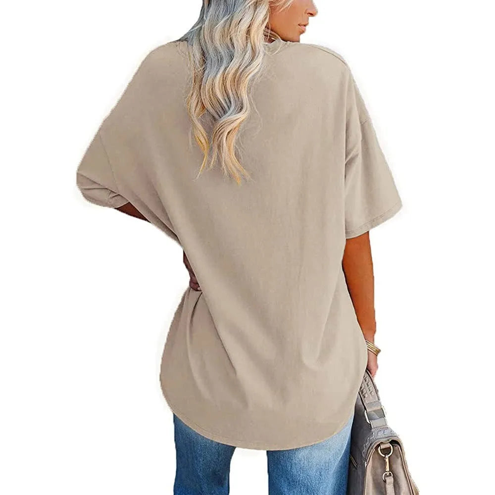 Women's Short Sleeve T Shirt - Cotton Broadcloth Polyester Fabric Top, Loose Fit Tee