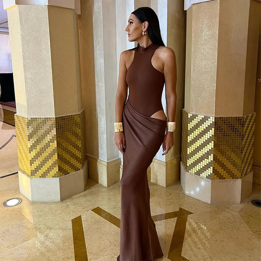 Sexy Black Maxi Dress - Women's Sleeveless High Waist Sheath Evening Gown