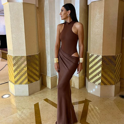 Sexy Black Maxi Dress - Women's Sleeveless High Waist Sheath Evening Gown