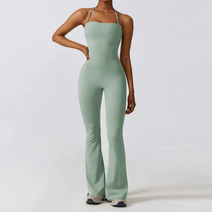 Women Yoga Jumpsuit - Sleeveless Quick Dry Workout Wear with Backless Sportswear Design