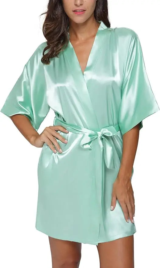 Nightgown Soft Bathrobe Short Women's Lounge Bride Bridesmaid Morning Gown Solid Color Wedding Party Silky Robes Summer