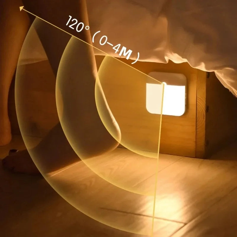 Motion Sensor Led Night Light Usb Charging Square Lamp for Bedroom Kitchen Stair Hallway Wardrobe Cupboard Lighting