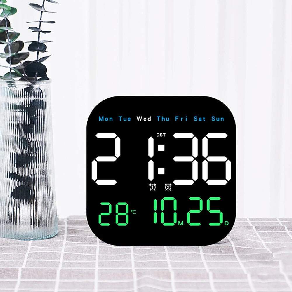 Digital Wall Clock with Temperature and Date - LED Alarm Clock 1224H Remote Control