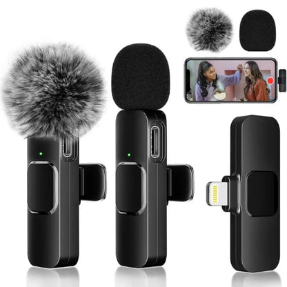 2 Pcs Wireless Lavalier Microphone, Mini Clip-on Mic for iPhone Android iPad, Crystal Clear Sound Quality